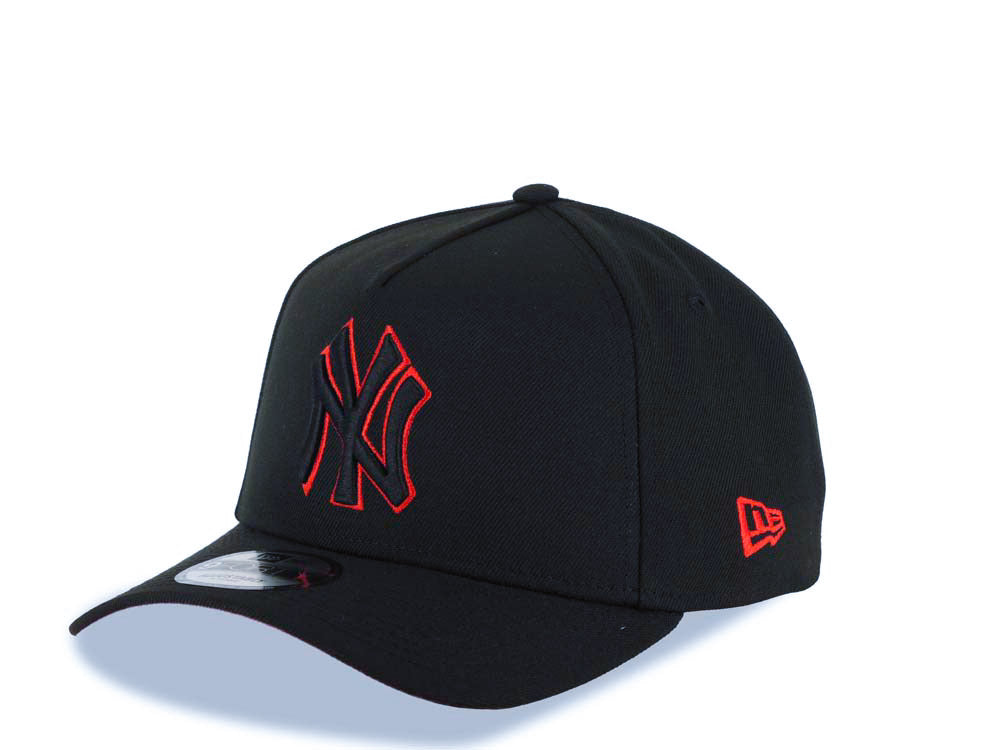 New York Yankees New Era MLB 9FORTY 940 Adjustable A-Frame Cap Hat Black Crown/Visor Black/Red Logo 2024 World Series Side Patch Red UV