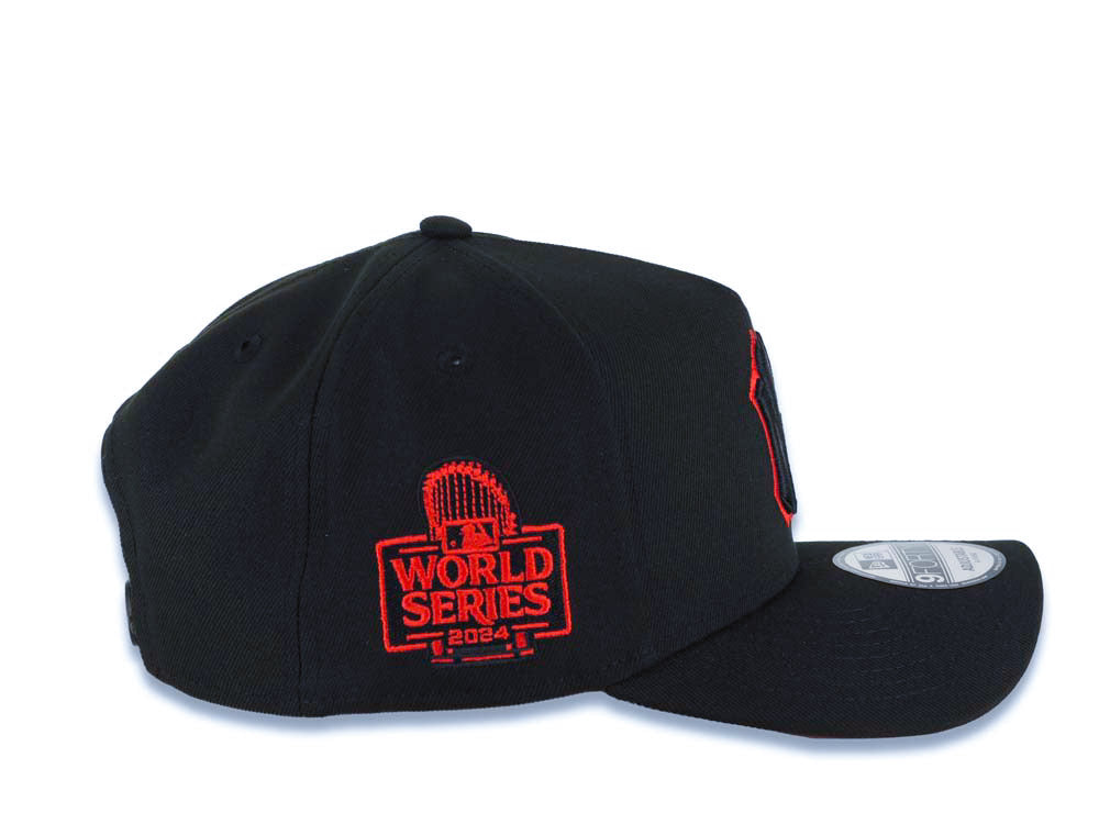 New York Yankees New Era MLB 9FORTY 940 Adjustable A-Frame Cap Hat Black Crown/Visor Black/Red Logo 2024 World Series Side Patch Red UV