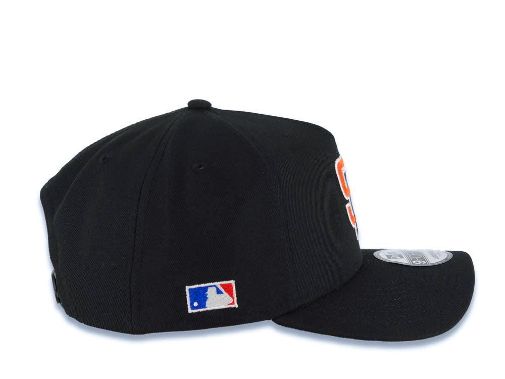 San Diego Padres New Era MLB 9FORTY 940 Adjustable A-Frame Cap Hat Black Crown/Visor Orange/Navy Flat Stitch Logo Batterman Batty Side Patch