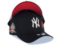 New York Yankees New Era MLB 9FORTY 940 Adjustable A-Frame Cap Hat Black Crown/Visor White Logo With Rose 27 World Championship Side Patch Red UV
