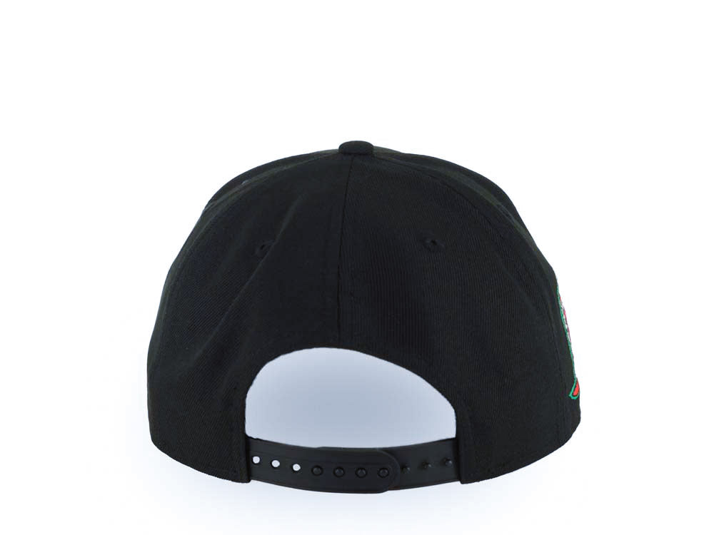 New York Yankees New Era MLB 9FORTY 940 Adjustable A-Frame Cap Hat Black Crown/Visor White Logo With Rose 27 World Championship Side Patch Red UV