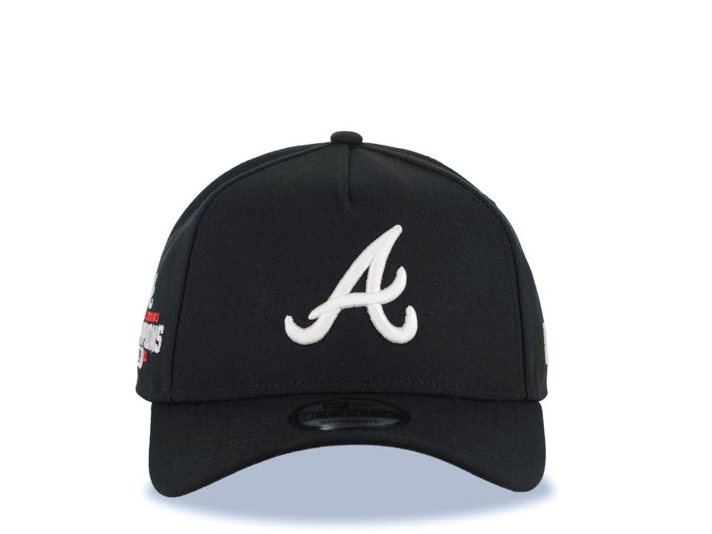 Atlanta Braves New Era MLB 9FORTY 940 Adjustable A-Frame Cap Hat Black Crown/Visor White Logo 2021 World Series Champions Side Patch