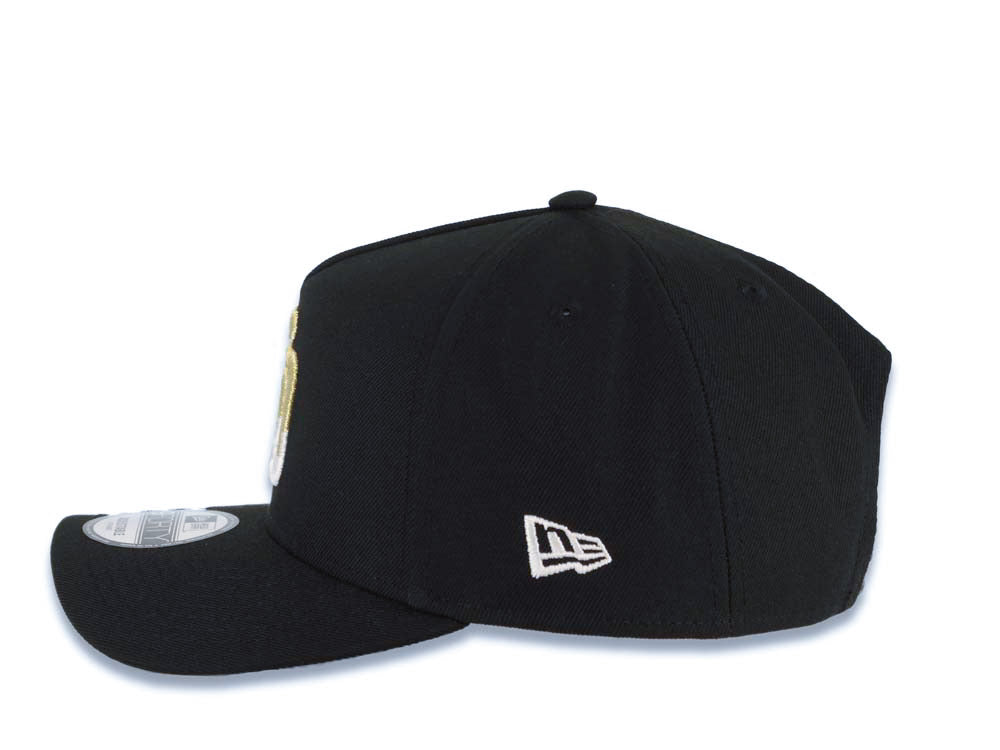 San Diego Padres New Era MLB 9FORTY 940 Adjustable A-Frame Cap Hat Black Crown/Visor White/Metallic Gold Drip Logo 40th Anniversary Side Patch