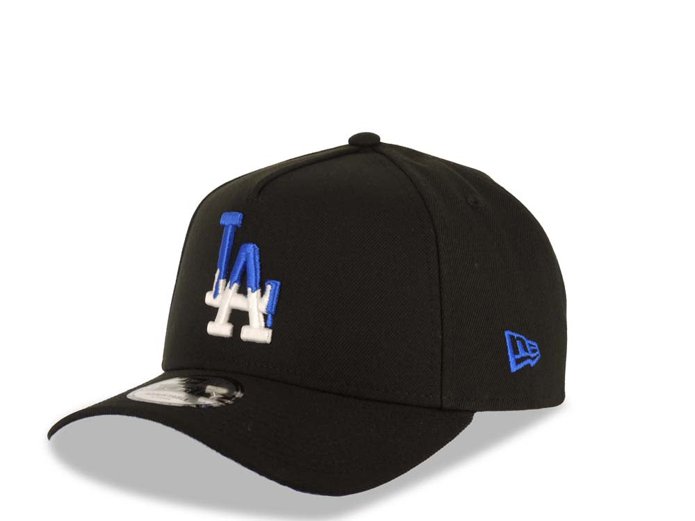 Los Angeles Dodgers New Era MLB 9FORTY 940 Adjustable A-Frame Cap Hat Black Crown/Visor White/Royal Blue Drip Logo 40th Anniversary Stadium Side Patch