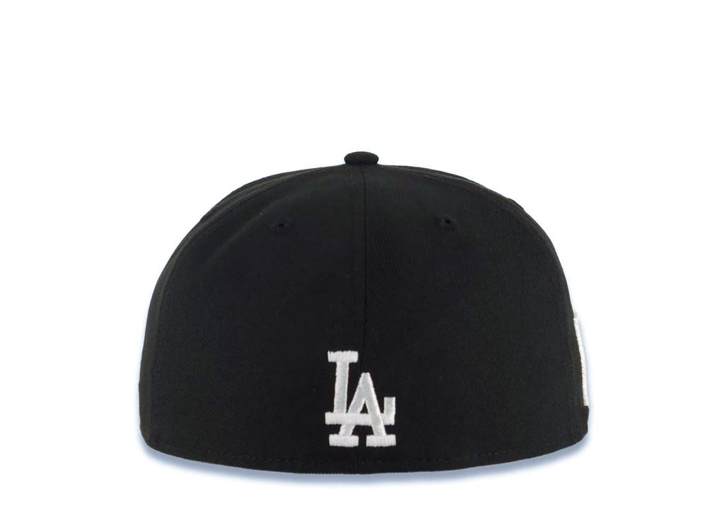Los Angeles Dodgers New Era MLB 59FIFTY 5950 Fitted Cap Hat Black Crown/Visor White Logo With Flower Bloom Across Japan Flag Side Patch Gray UV