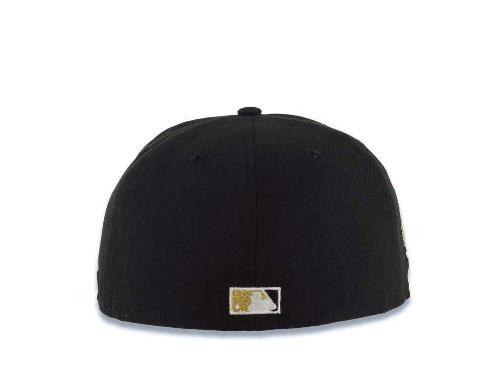 San Diego Padres New Era MLB 59FIFTY 5950 Fitted Cap Hat Black Crown/Visor White/Metallic Gold Drip Logo 40th Anniversary Side Patch Gray UV