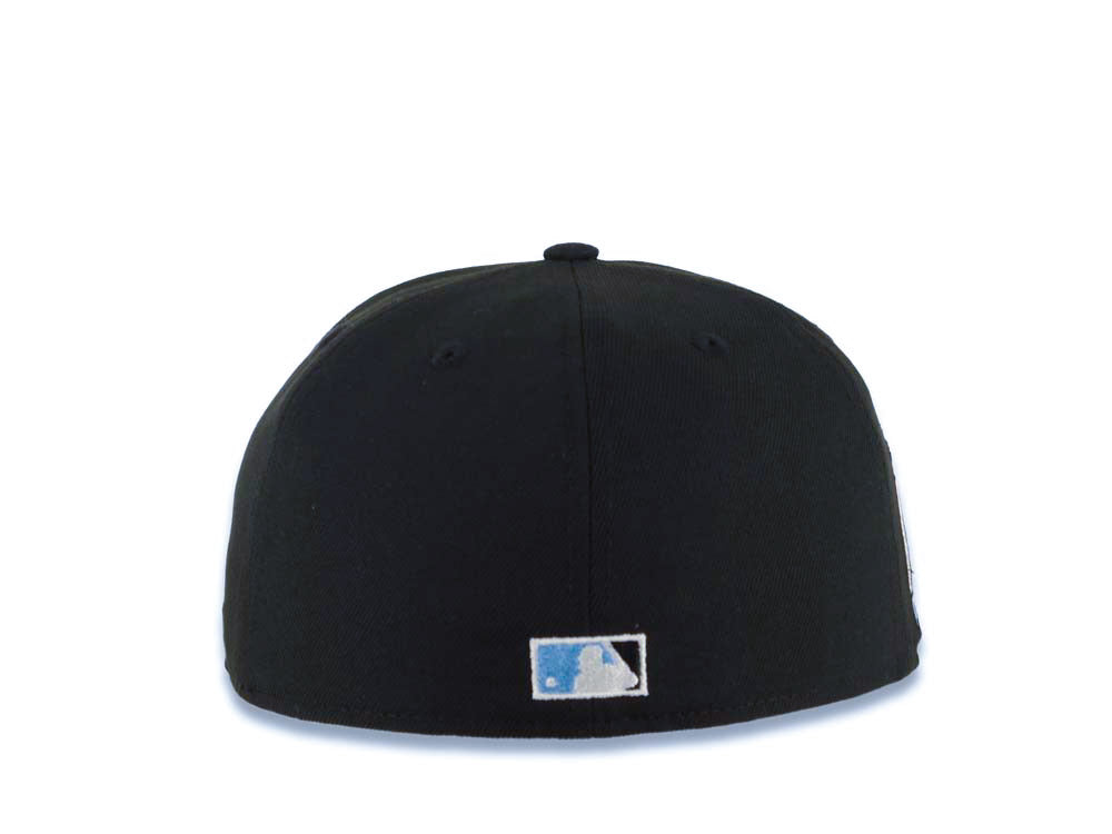 San Diego Padres New Era MLB 59FIFTY 5950 Fitted Cap Hat Black Crown/Visor White/Sky Blue Drip Paint Logo 10th Anniversary Petcopark Side Patch Gray UV