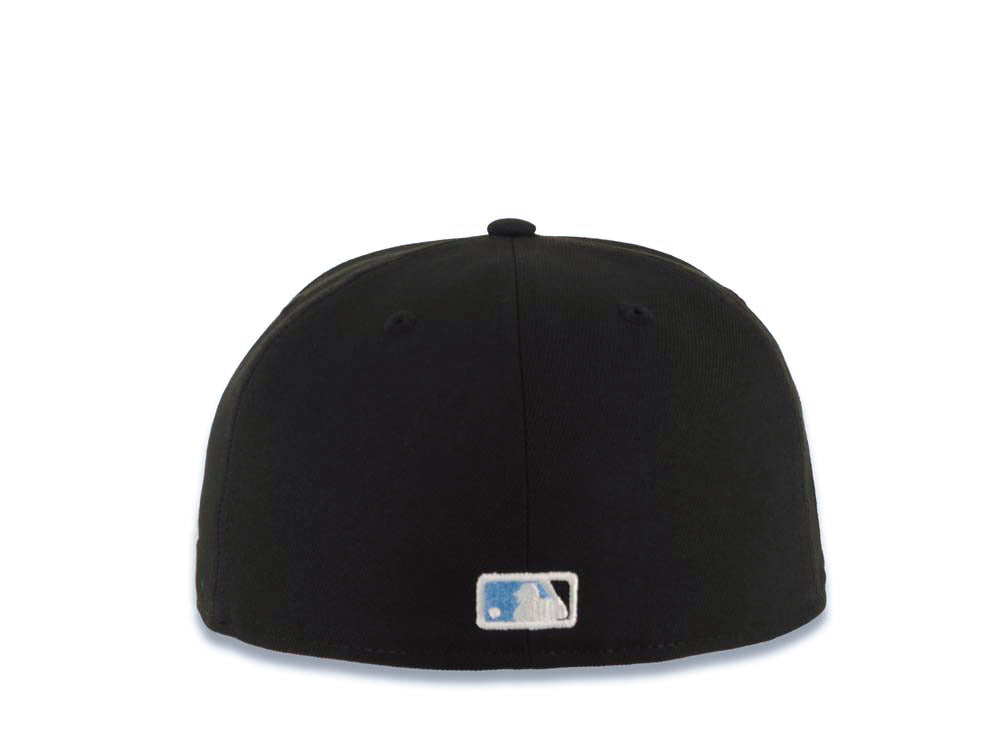 San Diego Padres New Era MLB 59FIFTY 5950 Fitted Cap Hat Black Crown/Visor White/Sky Blue Drip Paint Logo 20th Anniversary Petcopark Side Patch Gray UV