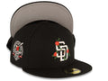 San Diego Padres New Era MLB 59FIFTY 5950 Fitted Cap Hat Black Crown/Visor White Logo With Rose 40th Anniversary Side Patch Gray UV