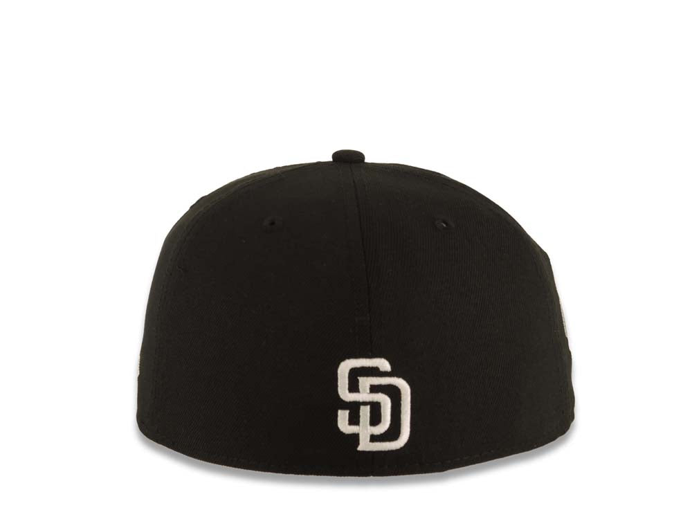 San Diego Padres New Era MLB 59FIFTY 5950 Fitted Cap Hat Black Crown/Visor White Logo With Rose 40th Anniversary Side Patch Gray UV