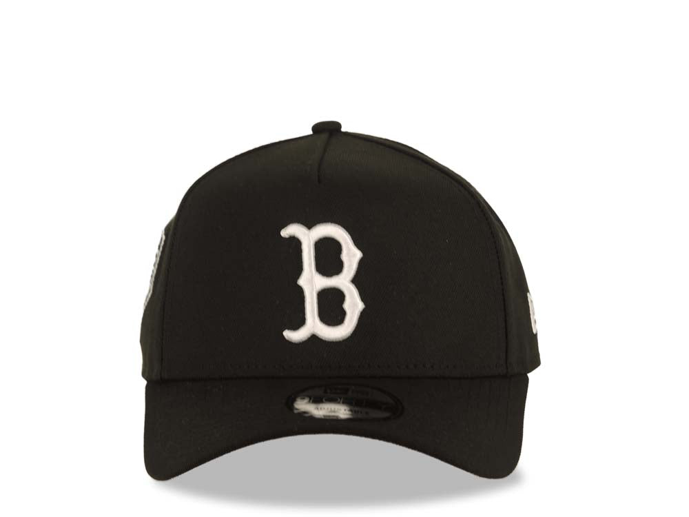 Boston Red Sox New Era MLB 9FORTY 940 Adjustable A-Frame Cap Hat Black Crown/Visor White Logo 2018 World Series Side Patch Gray UV