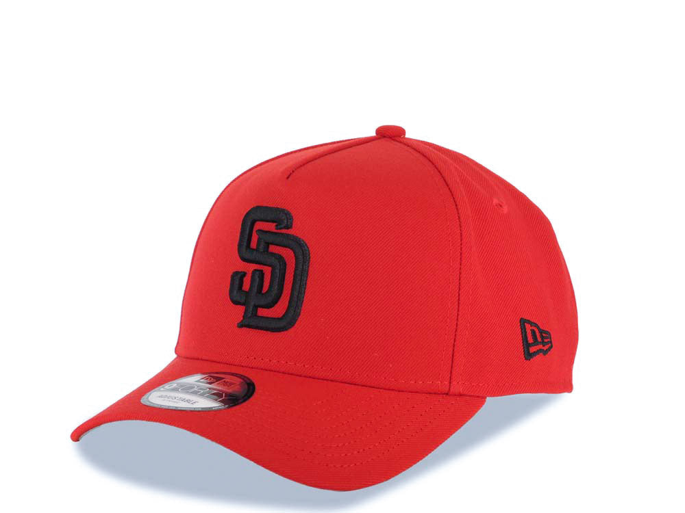 San Diego Padres New Era MLB 9FORTY 940 Adjustable A-Frame Cap Hat Red Crown/Visor Black Logo 40th Anniversary Side Patch Gray UV