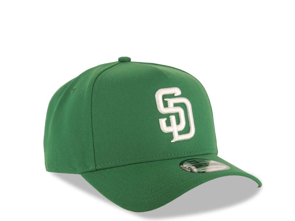 San Diego Padres New Era MLB 9FORTY 940 Adjustable A-Frame Cap Hat Green Crown/Visor White Logo Gray UV