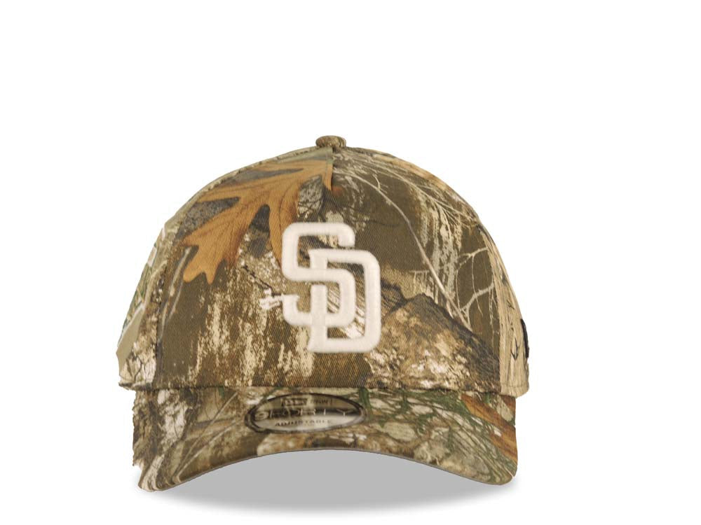 San Diego Padres New Era MLB 9FORTY 940 Adjustable A-Frame Cap Hat Real Tree Edge Camo Crown/Visor White Logo 1992 All-Star Game Side Patch Gray UV