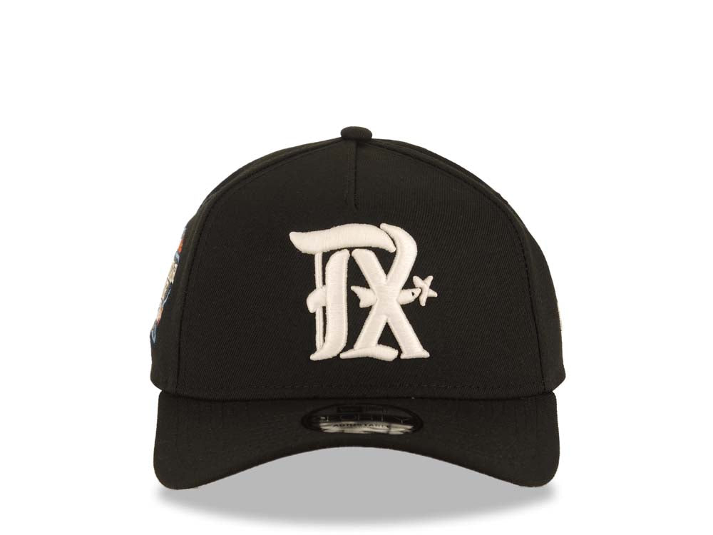 Texas Rangers New Era 9FORTY 940 Adjustable A-Frame Cap Hat Black Crown/Visor White Logo 2024 All Star Game Side Patch Gray UV
