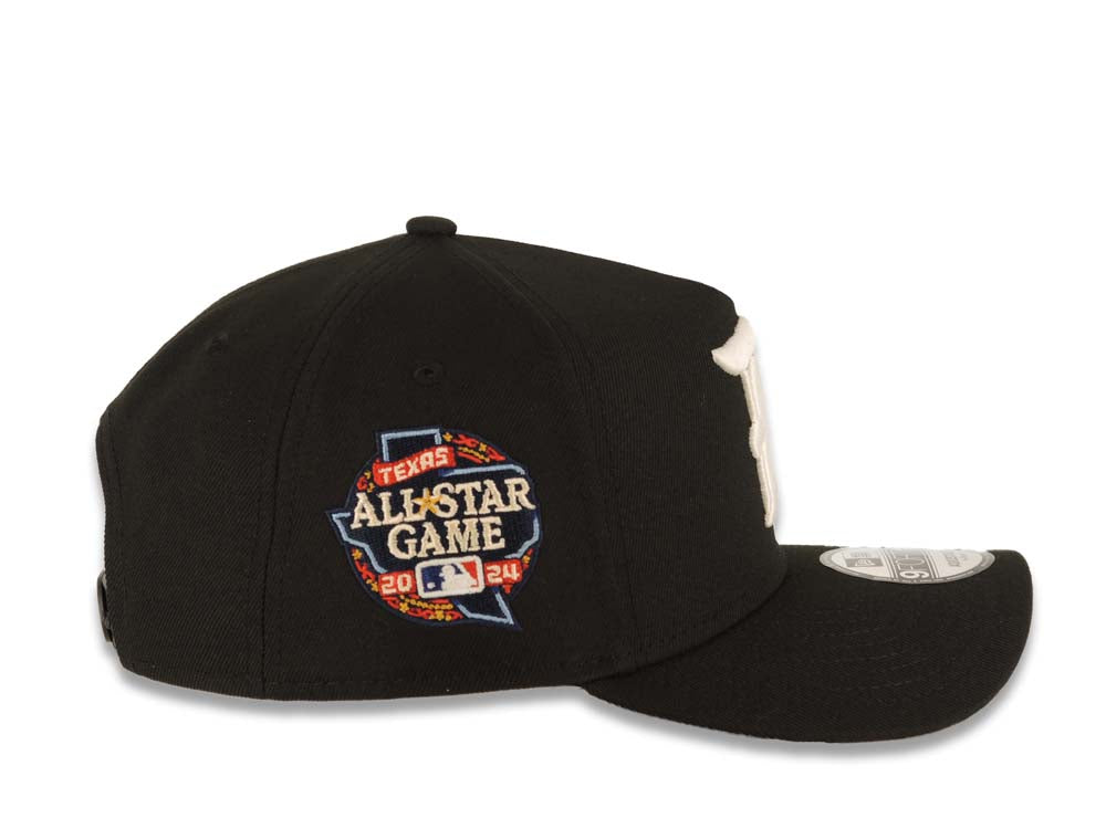 Texas Rangers New Era 9FORTY 940 Adjustable A-Frame Cap Hat Black Crown/Visor White Logo 2024 All Star Game Side Patch Gray UV