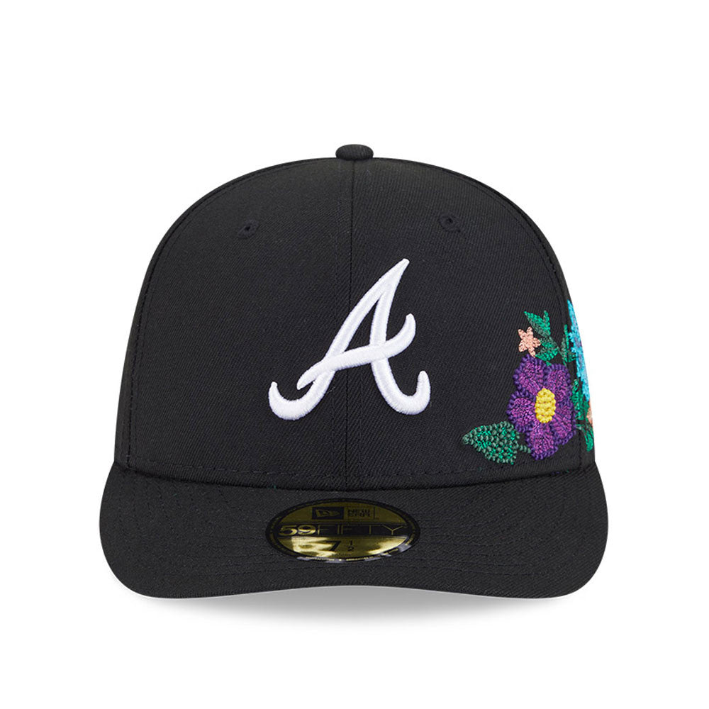 Atlanta Braves New Era MLB 59FIFTY 5950 Fitted Cap Hat Black Crown/Visor White Logo Green UV (Tonal Florals)