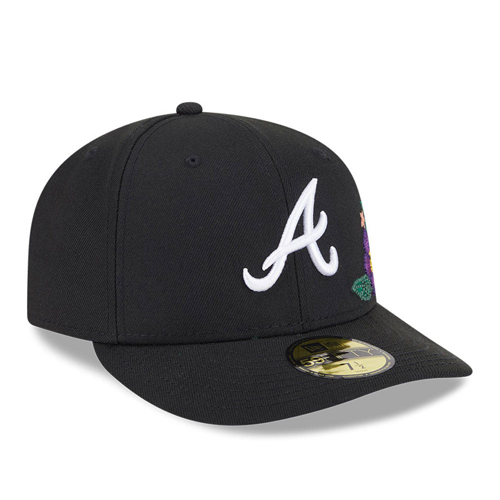 Atlanta Braves New Era MLB 59FIFTY 5950 Fitted Cap Hat Black Crown/Visor White Logo Green UV (Tonal Florals)