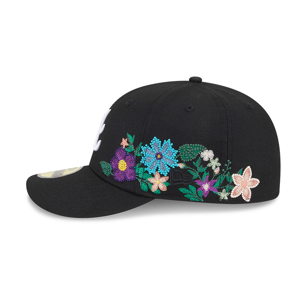 Atlanta Braves New Era MLB 59FIFTY 5950 Fitted Cap Hat Black Crown/Visor White Logo Green UV (Tonal Florals)