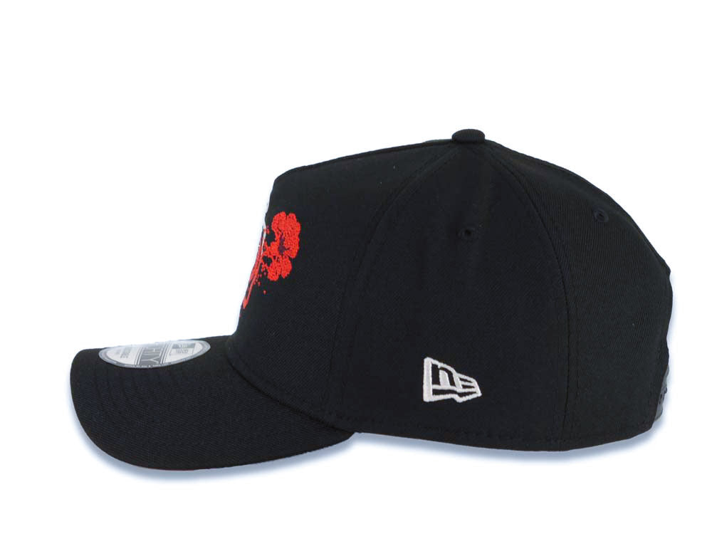 San Diego Padres New Era MLB 9FORTY 940 Adjustable A-Frame Cap Hat Black Crown/Visor White/Red Logo With Dotted Flower Red UV
