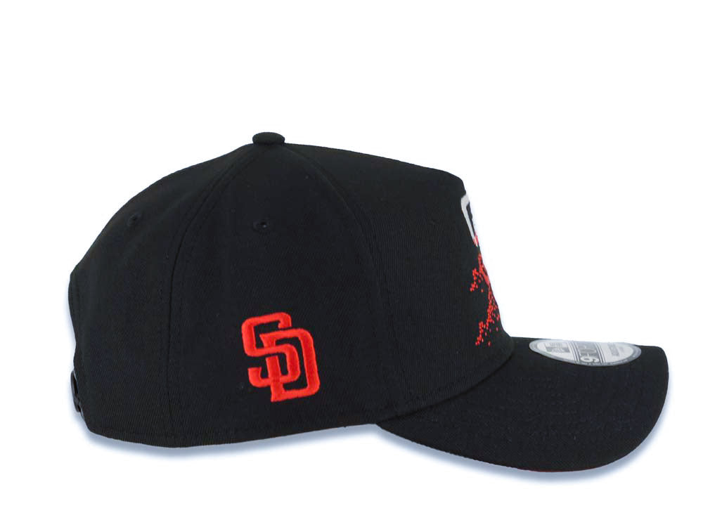 San Diego Padres New Era MLB 9FORTY 940 Adjustable A-Frame Cap Hat Black Crown/Visor White/Red Logo With Dotted Flower Red UV