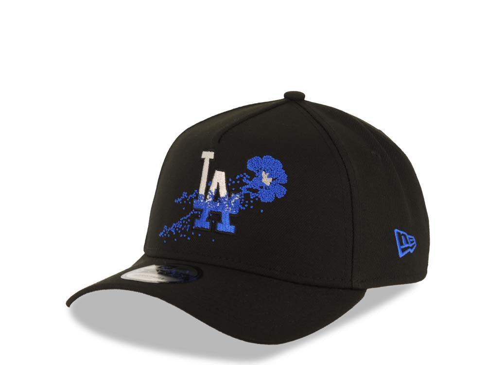 Los Angeles Dodgers New Era MLB 9FORTY 940 Adjustable A-Frame Cap Hat Black Crown/Visor White/Blue Logo With Dotted Flower Gray UV