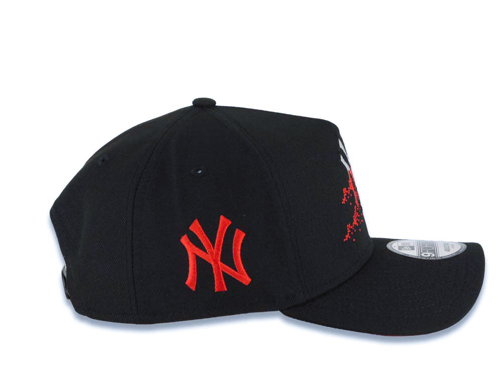 New York Yankees New Era MLB 9FORTY 940 Adjustable A-Frame Cap Hat Black Crown/Visor White/Red Logo With Dotted Flower Red UV
