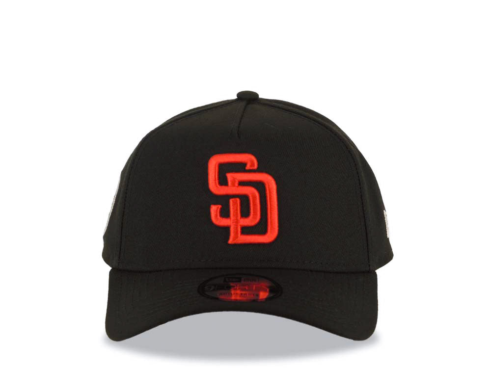 San Diego Padres New Era MLB 9FORTY 940 Adjustable A-Frame Cap Hat Black Crown/Visor Red Logo Calender Side Patch Gray UV