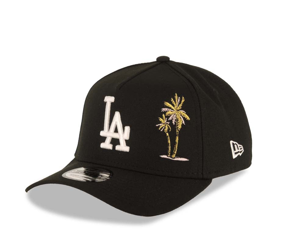 Los Angeles Dodgers New Era MLB 9FORTY 940 Adjustable A-Frame Cap Hat Black Crown/Visor White Logo With Palm Trees 50th Anniversary Side Patch