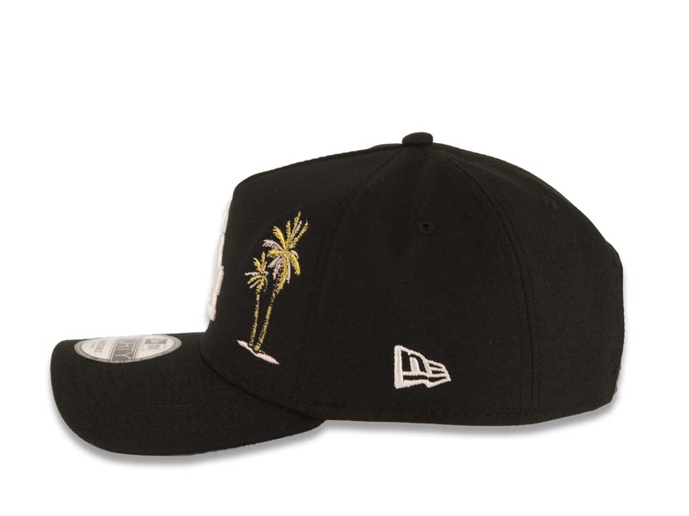 Los Angeles Dodgers New Era MLB 9FORTY 940 Adjustable A-Frame Cap Hat Black Crown/Visor White Logo With Palm Trees 50th Anniversary Side Patch
