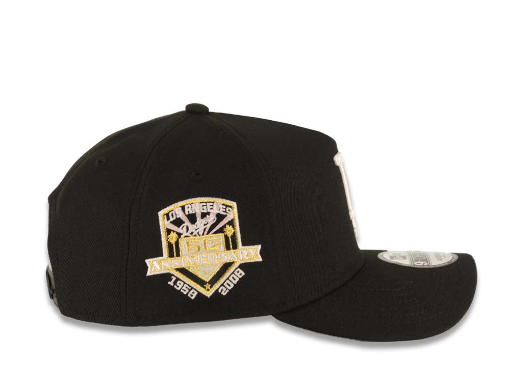 Los Angeles Dodgers New Era MLB 9FORTY 940 Adjustable A-Frame Cap Hat Black Crown/Visor White Logo With Palm Trees 50th Anniversary Side Patch