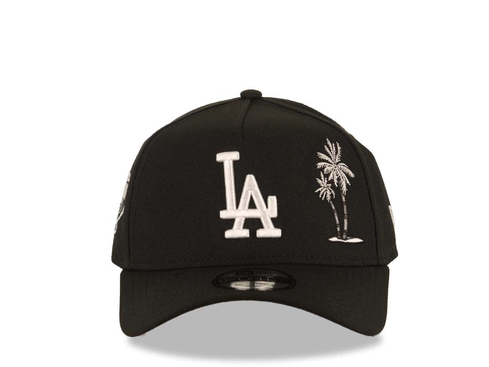 Los Angeles Dodgers New Era MLB 9FORTY 940 Adjustable A-Frame Cap Hat Black Crown/Visor White Logo With Palm Trees 40th Anniversary Stadium Side Patch
