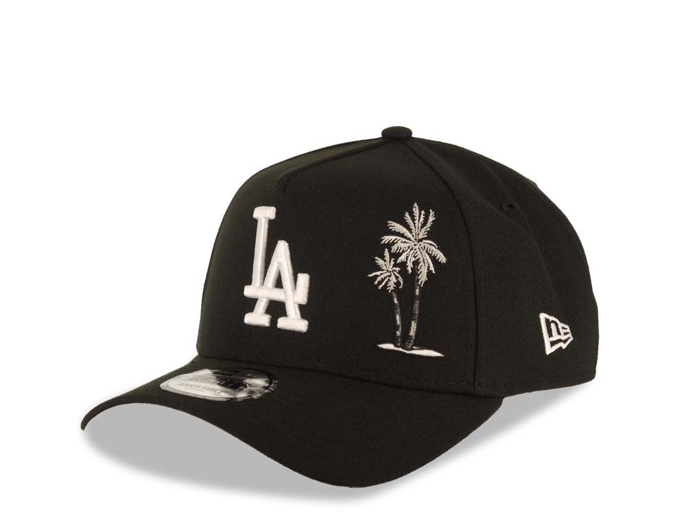 Los Angeles Dodgers New Era MLB 9FORTY 940 Adjustable A-Frame Cap Hat Black Crown/Visor White Logo With Palm Trees 40th Anniversary Stadium Side Patch