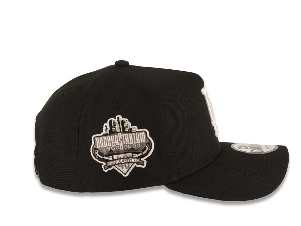 Los Angeles Dodgers New Era MLB 9FORTY 940 Adjustable A-Frame Cap Hat Black Crown/Visor White Logo With Palm Trees 40th Anniversary Stadium Side Patch