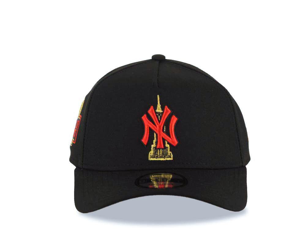 New York Yankees New Era MLB 9FORTY 940 Adjustable A-Frame Cap Hat Black Crown/Visor Red/Metallic Gold Empire Logo 2024 World Series Side Patch