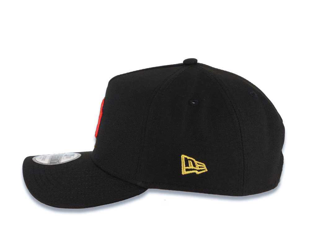 New York Yankees New Era MLB 9FORTY 940 Adjustable A-Frame Cap Hat Black Crown/Visor Red/Metallic Gold Empire Logo 2024 World Series Side Patch