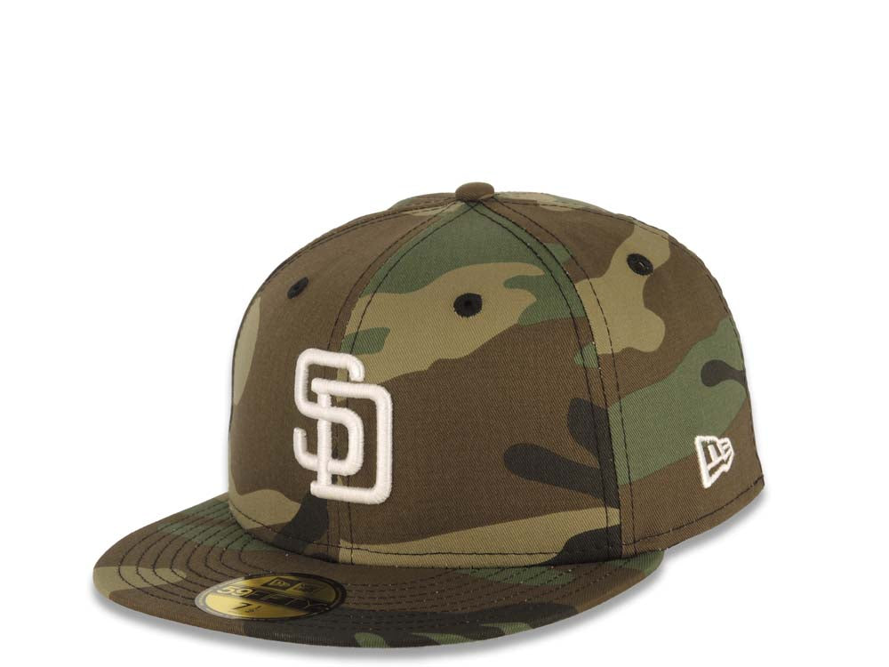 San Diego Padres New Era MLB 59FIFTY 5950 Fitted Cap Hat Camo Crown/Visor White Logo 1998 World Series Side Patch Gray UV