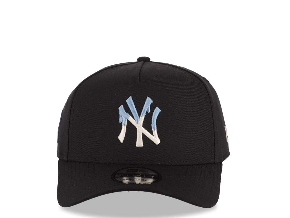 New York Yankees New Era MLB 9FORTY 940 Adjustable A-Frame Cap Hat Navy Blue Crown/Visor White/Sky Blue Drip Logo Sky Blue UV
