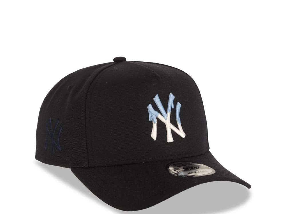 New York Yankees New Era MLB 9FORTY 940 Adjustable A-Frame Cap Hat Navy Blue Crown/Visor White/Sky Blue Drip Logo Sky Blue UV