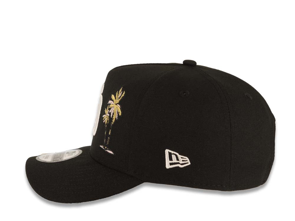 San Diego Padres New Era MLB 9FORTY 940 Adjustable A-Frame Cap Hat Black Crown/Visor White Logo With Palm Trees Petco Park Metallic Gold Side Patch