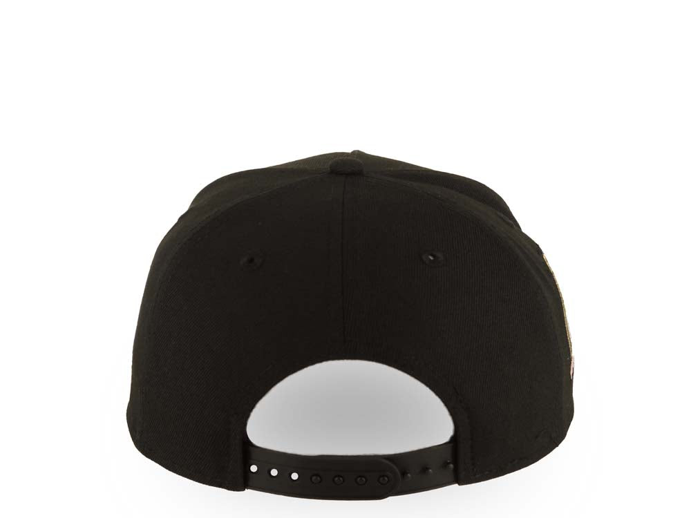 San Diego Padres New Era MLB 9FORTY 940 Adjustable A-Frame Cap Hat Black Crown/Visor White Logo With Palm Trees Petco Park Metallic Gold Side Patch