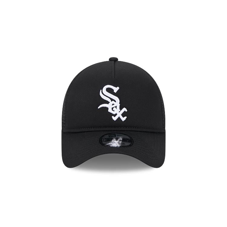 Chicago White Sox New Era MLB 9FORTY 940 Adjustable A-Frame Mes/Trucker Cap Hat Black Crown/Visor White Logo