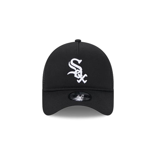 Chicago White Sox New Era MLB 9FORTY 940 Adjustable A-Frame Mes/Trucker Cap Hat Black Crown/Visor White Logo