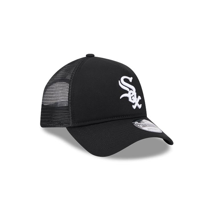 Chicago White Sox New Era MLB 9FORTY 940 Adjustable A-Frame Mes/Trucker Cap Hat Black Crown/Visor White Logo