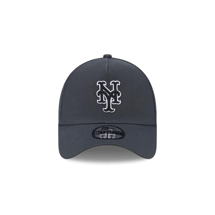 New York Mets New Era MLB 9FORTY 940 Adjustable A-Frame Cap Hat Dark Gray Crown/Visor Black/White Logo