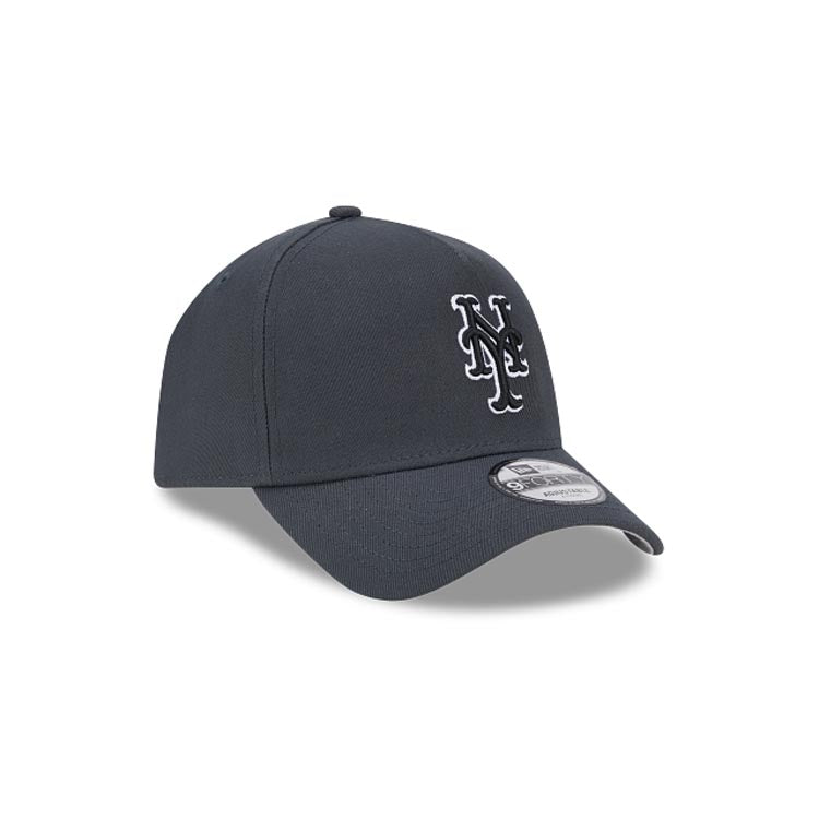 New York Mets New Era MLB 9FORTY 940 Adjustable A-Frame Cap Hat Dark Gray Crown/Visor Black/White Logo