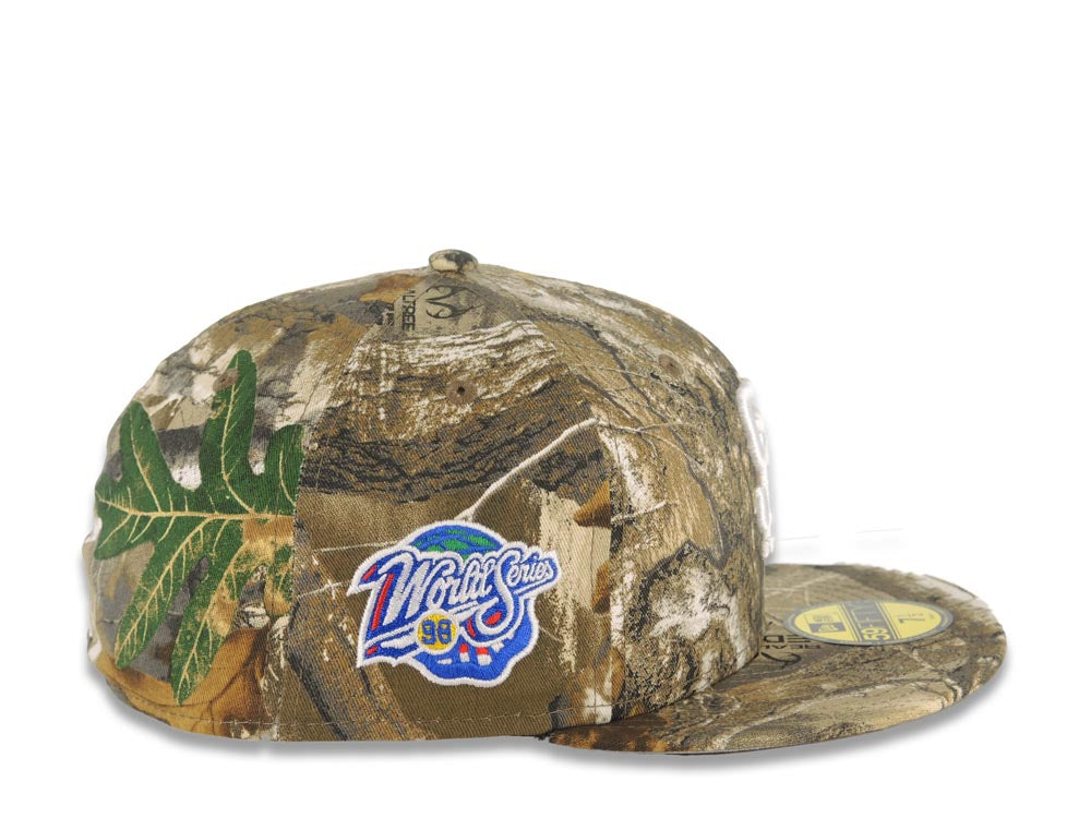 San Diego Padres New Era MLB 59FIFTY 5950 Fitted Cap Hat Real Tree Camo Crown/Visor White Logo 1998 World Series Side Patch (Gray UV)