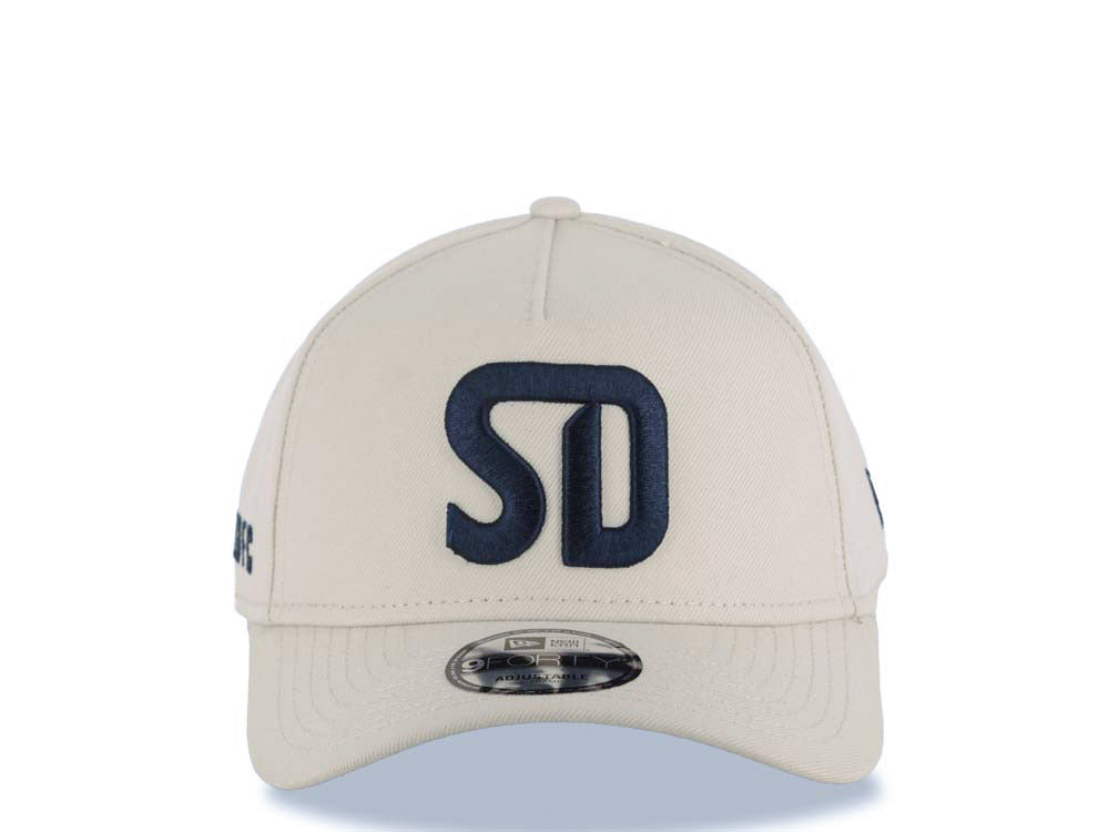 San Diego FC New Era MLS 9FORTY 940 Adjustable A-Frame Cap Hat Stone Crown/Visor Navy Blue Logo Navy Blue UV
