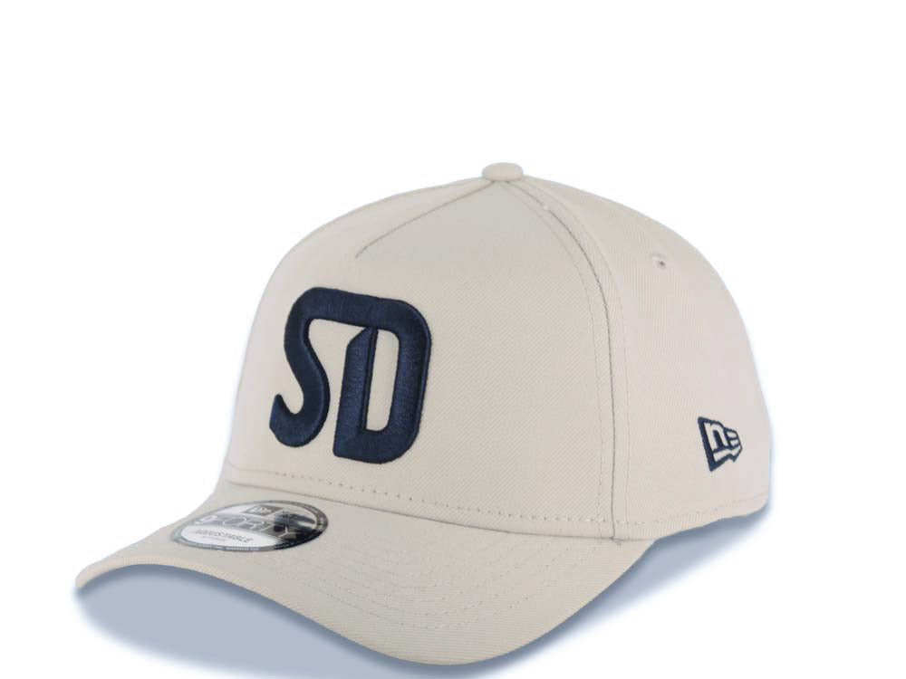 San Diego FC New Era MLS 9FORTY 940 Adjustable A-Frame Cap Hat Stone Crown/Visor Navy Blue Logo Navy Blue UV
