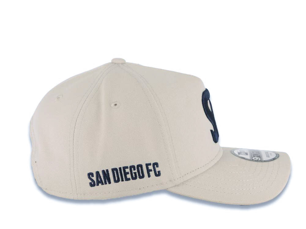 San Diego FC New Era MLS 9FORTY 940 Adjustable A-Frame Cap Hat Stone Crown/Visor Navy Blue Logo Navy Blue UV